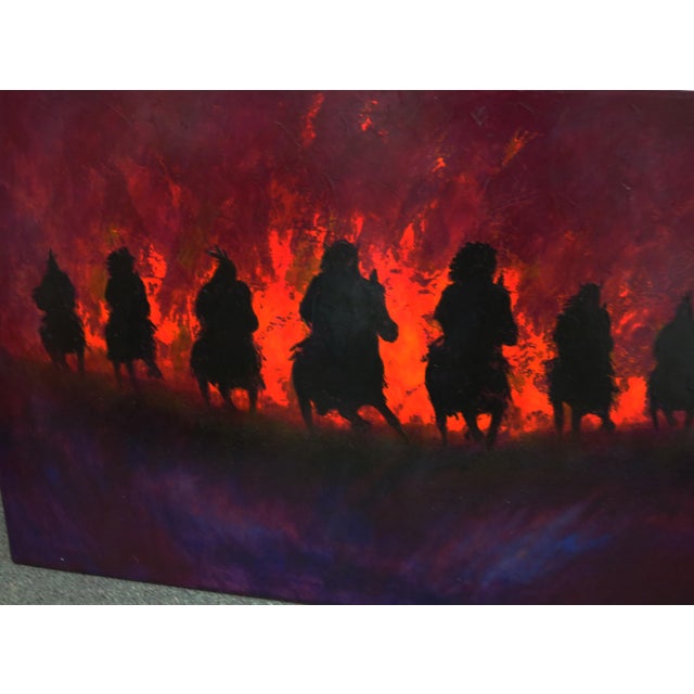 Red Donald Brewer Aka Wakpa Original Art Painting on Canvas 7 Night Riders For Sale - Image 8 of 10