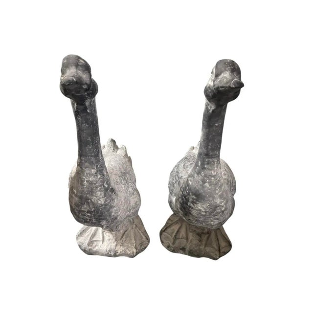 Pair of Vintage Brutalist Style Cast Metal Goose Sculptures For Sale - Image 4 of 10