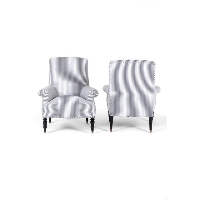 French Armchairs in Princeton Ticking, Set of 2 For Sale - Image 3 of 14