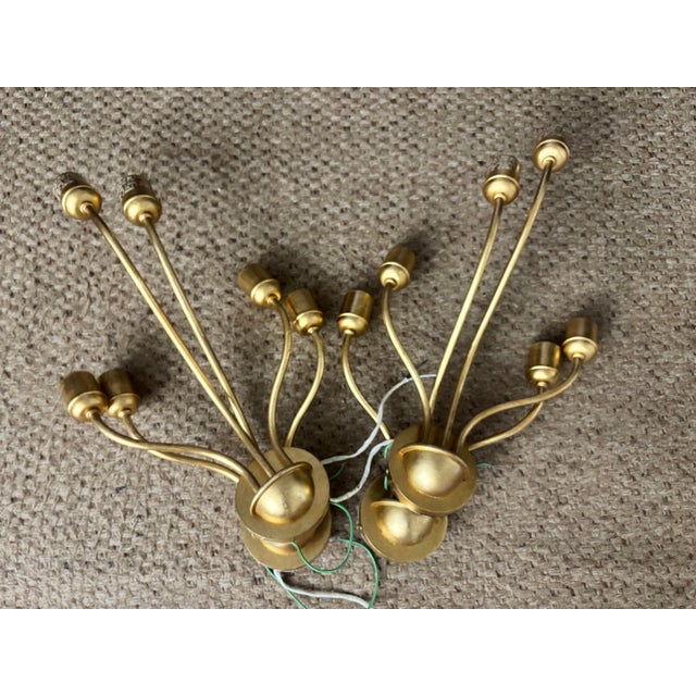 2010s Aerin for Visual Comfort 3 Light Montreuil Small Wall Sconces in Gilt Gold With Original Off White Linen Shades, Set of Four For Sale - Image 5 of 10
