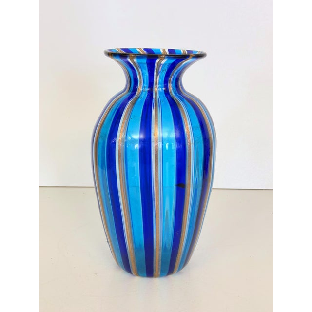 Murano Glass Vase with Blue and Light Blue Canes and Avventurine, 1980s For Sale - Image 12 of 12