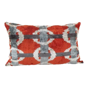Red Silk Ikat Velvet Pillow Cover 17'' X 26''