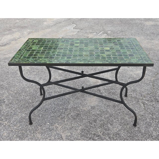 Moroccan 48" Rectangular Handmade Moroccan Tamegroute Green Mosaic Table For Sale - Image 3 of 8