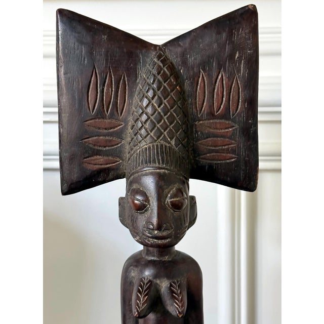 White African Carved Female Statue Yoruba Ose Sango Staff For Sale - Image 8 of 14