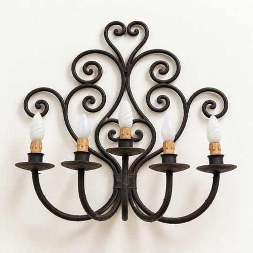 Handcrafted Five-Light Wall Sconce in Wrought Iron with Scrolls For Sale - Image 10 of 10