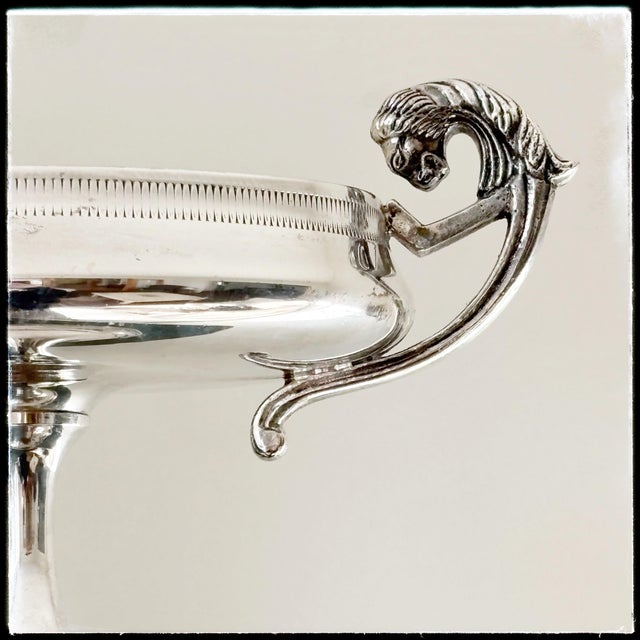 Shabby Chic 1940s Candle Holder English Silver Plated Rare Lions Handles For Sale - Image 3 of 12