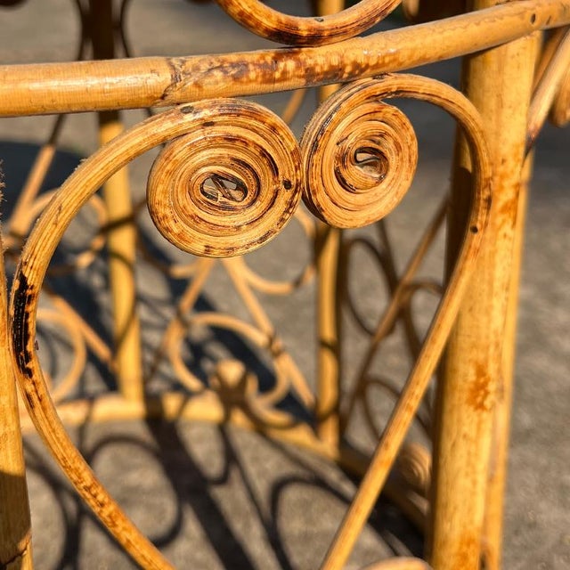 Mid 20th Century Vintage Chinoiserie Tiger Bamboo Side Table With Cane Top and Scrollwork For Sale - Image 5 of 9