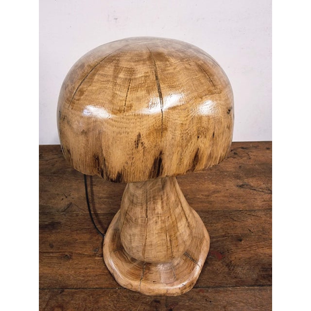 Handcrafted Oak Mushroom Table Lamp, 2010s For Sale - Image 3 of 18
