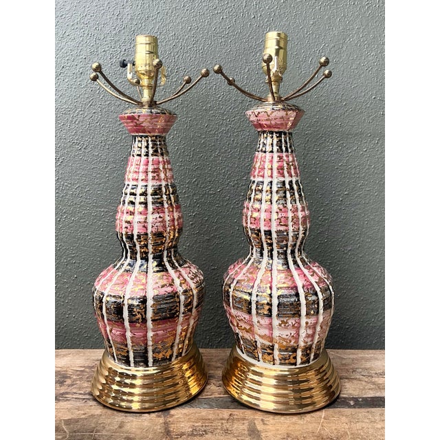 Vintage MCM Glazed Ceramic Lamps - A Pair For Sale - Image 10 of 12