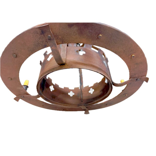 Vintage Round Iron Quatrefoil Chandelier For Sale - Image 12 of 18