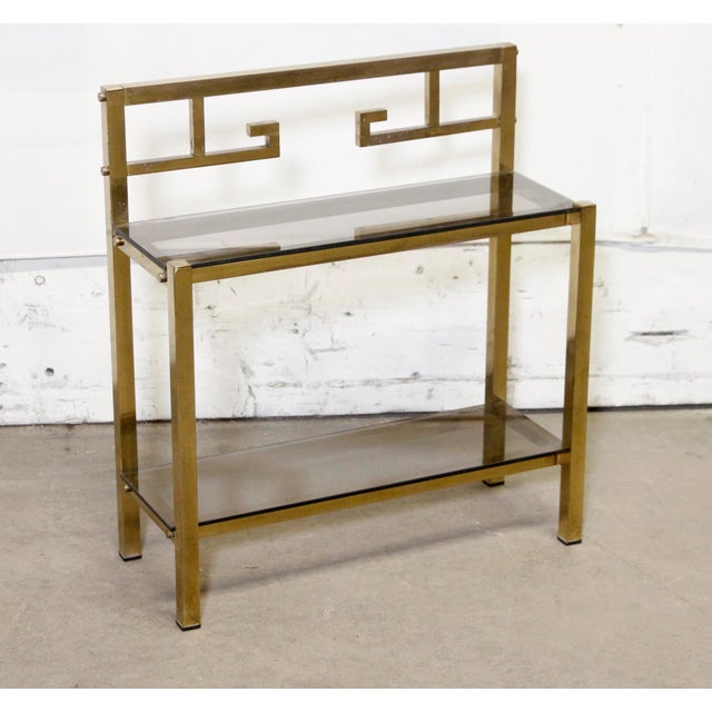Mid 20th Century Pair of Brass & Smoked Glass Art Deco Sofa End Tables For Sale - Image 9 of 11