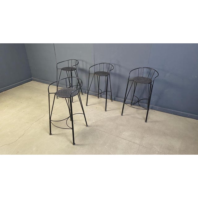 Vintage Wrought Iron and Rattan Bar Stools, 1970s, Set of 4 For Sale - Image 6 of 18
