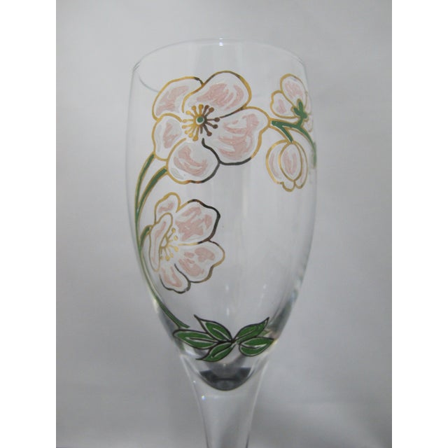 Pink Perrier Jouet Art Nouveau Hand Painted Belle Epoque Flower Champagne Flute Set For Sale - Image 8 of 10