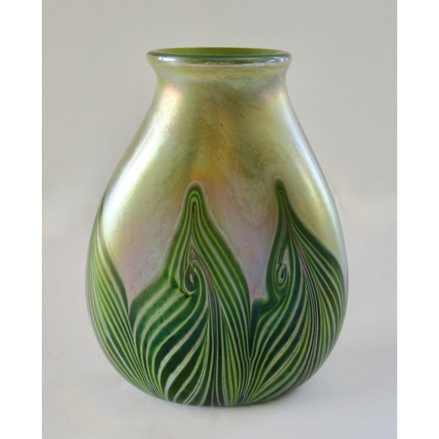 Art Deco A Vintage Art Nouveaux-Style, Signed Iridescent Thick and Solid "Feather," Vessel/ Vase For Sale - Image 3 of 18