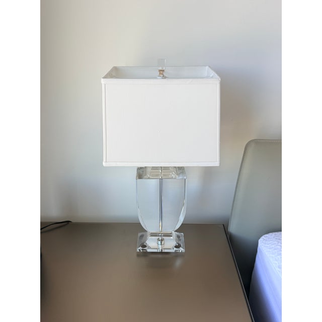 Glass Pair of Robert Abbey Artemis Crystal Lamps For Sale - Image 7 of 7