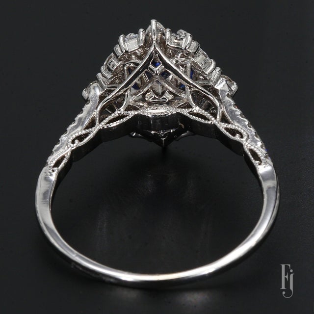 Mid-Century Modern Mid 20th Century 14k White Gold Ring With 1.2ct. Blue Lab-Grown Sapphire & Diamonds - Size 8.25 For Sale - Image 3 of 4