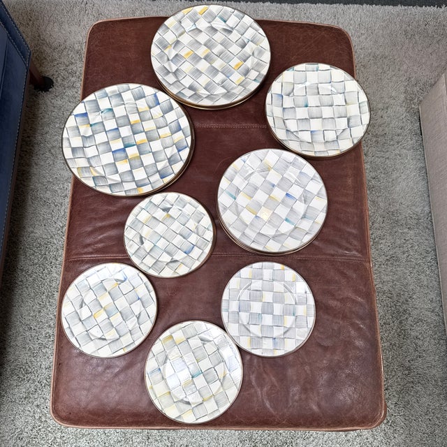 Mid-Century Modern Mackenzie Childs Enamelware Sterling Check Dinnerware, Set of Twenty-Six For Sale - Image 3 of 12