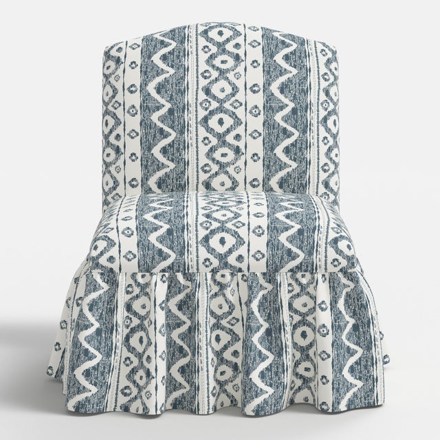 Spritely Home Ashburn Ruffle Slipper Chair in Linny Ikat Slate For Sale - Image 4 of 7