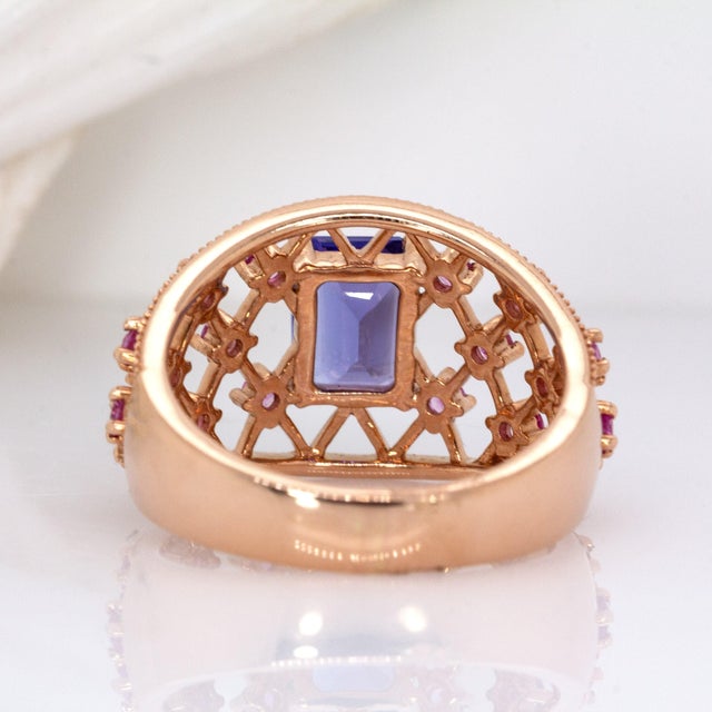 1.4Ct Statement Tanzanite Ring With Pink Sapphire Accents: Solid 14k Gold, 8x6mm, Size 6.75 For Sale In Columbus - Image 6 of 7