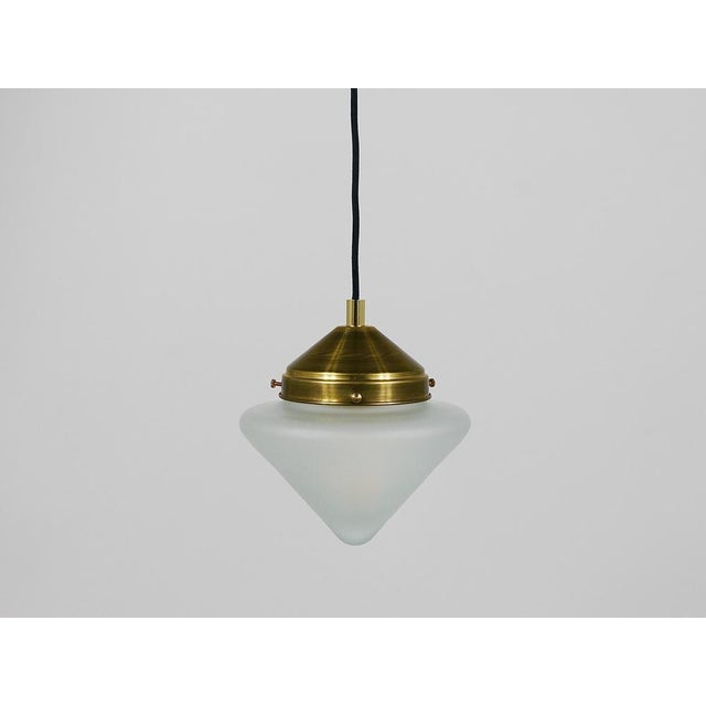 Art Deco Brass Pendant Light with Conical Glass Shades, Vienna, 1930s For Sale - Image 4 of 18