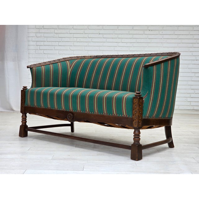 Vintage Danish Two-Seater Sofa in Green Furniture Wool and Oak, 1950s For Sale - Image 13 of 18