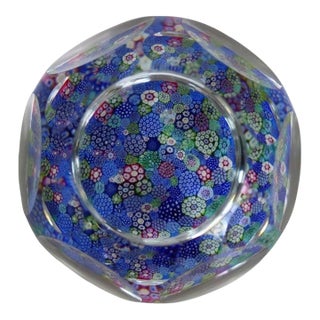 English Whitefriars Glass Millefiori Faceted Glass Paperweight C1920 For Sale