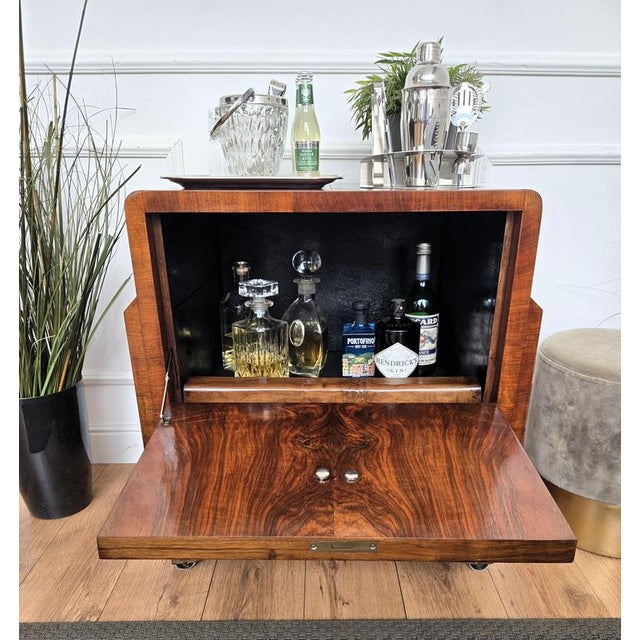 Vintage Italian Art Deco Veneer Burl Wood Dry Bar Cart Cabinet, 1950s For Sale - Image 4 of 10