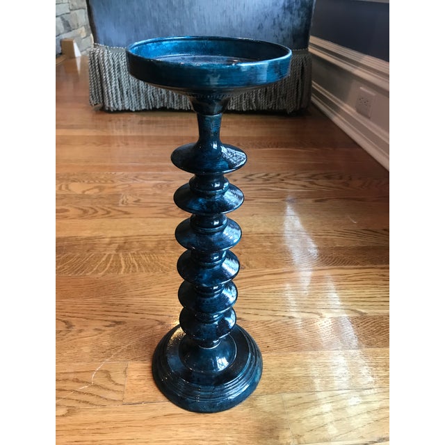 Vintage Navy Blue Pillar Candle Holder Chairish