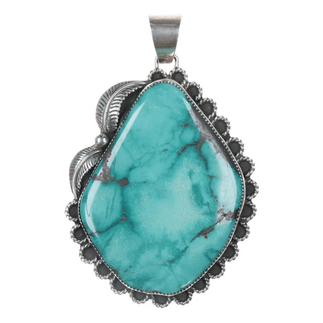 Huge Vintage Native American sterling and turquoise pendant For Sale