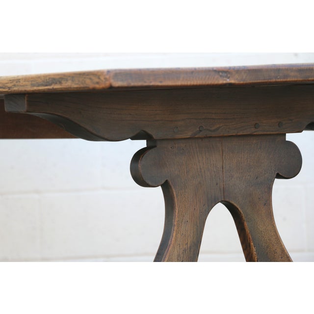 1940s French Oak Farmhouse Dining Table | Antique Rustic Trestle Base | Provincial Country For Sale - Image 10 of 14