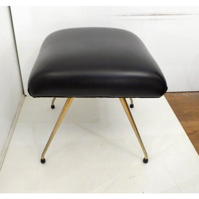 Vintage Ottoman with Tapered Gold Legs and Black Faux Leather Seat, 1960s For Sale - Image 4 of 13
