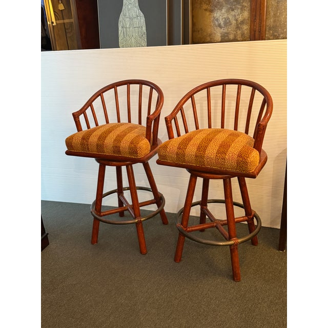 McGuire McGuire Furniture Curved Back Swivel Bar Stools, Pair For Sale - Image 4 of 12