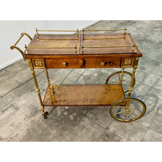 Italian Burl Wood and Brass Bar Cart, 1950s For Sale - Image 13 of 15