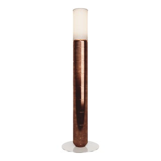Handcrafted Ceramic Floor Lamp in With Linen Cylinder Lampshade in Polished Amber Glaze For Sale