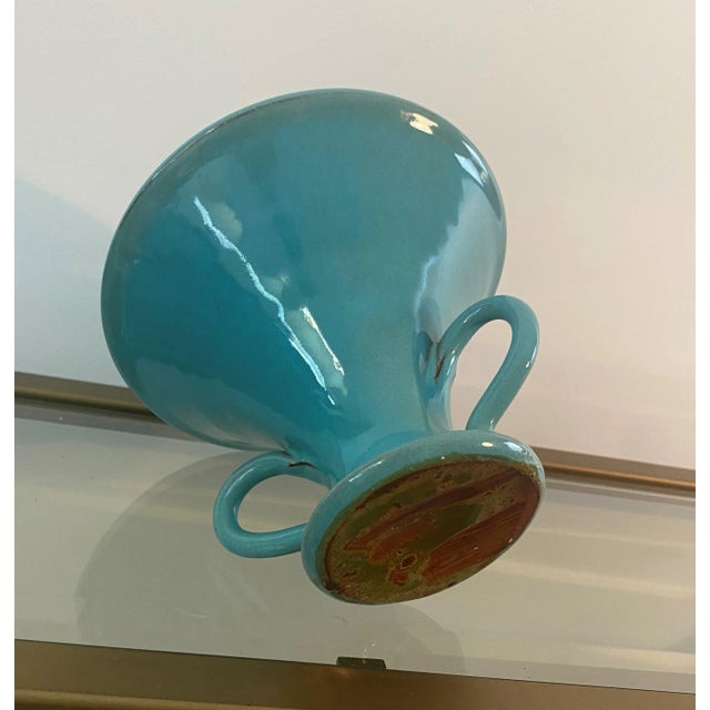 Late 20th Century Vintage 2-Handled Turquoise Vase For Sale - Image 5 of 6