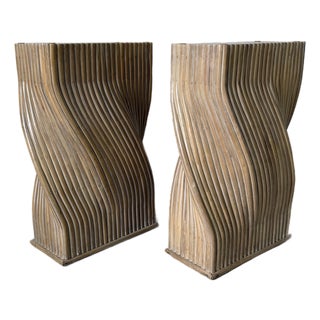 Vintage McGuire Style Sculptural Organic Twisted Rattan Pedestals / Dining Table Bases – A Pair For Sale