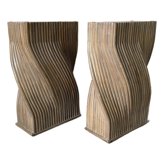 Vintage McGuire Style Sculptural Organic Twisted Rattan Pedestals / Dining Table Bases – A Pair For Sale
