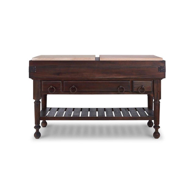 French Provincial Large Kitchen Island - Rustic Cocoa Finish For Sale - Image 4 of 9