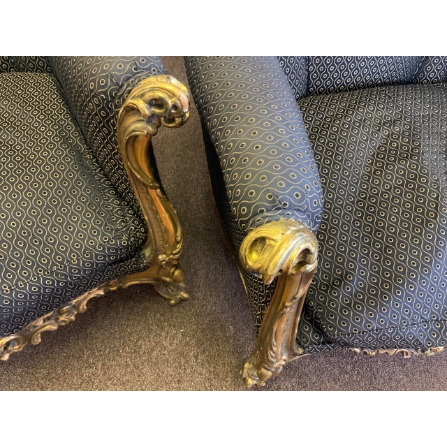 Late 19th Century Circa 1900’s Pair of Carved and Gilt Rococo Bergere Chairs For Sale - Image 5 of 14