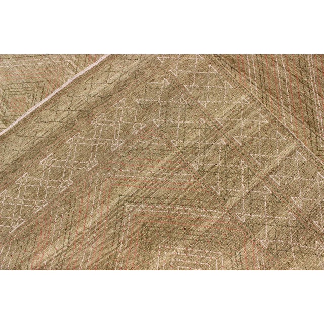 Large Modern Rug With Transitional Diamond Design in Green, Salmon, Ivory and Brown For Sale - Image 10 of 11
