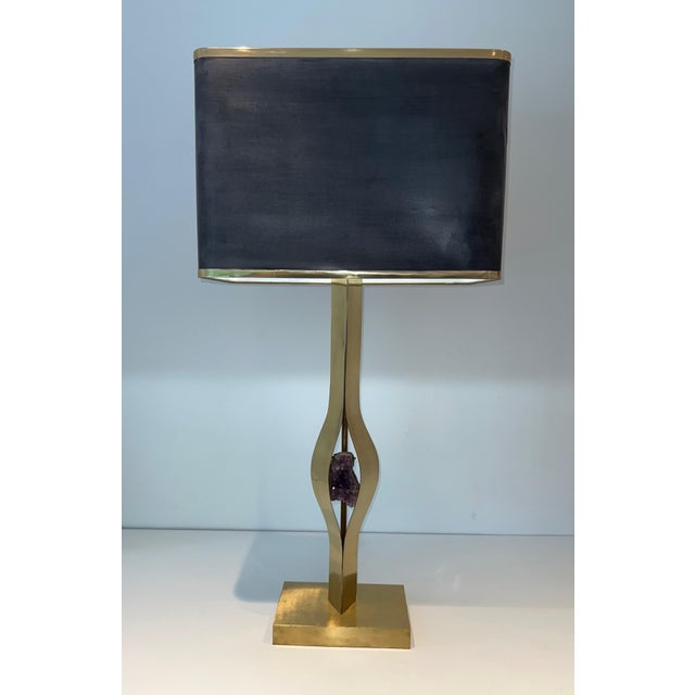 1970s Mid Century Modern Important sculptural brass lamp with an amethyst stone by Willy Daro For Sale - Image 11 of 12