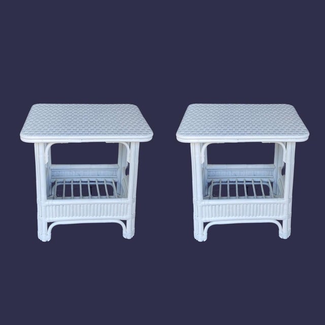 McGuire Style Vintage Rattan Six Piece Patio Set Sofa, Chair, Rocker, Coffee Table, Two Side Tables in Excellent Condition For Sale - Image 11 of 12