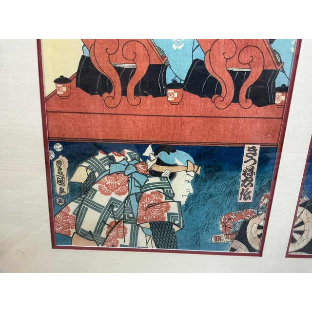 Utagawa Kunisada (Toyokuni Iii) Kabuki Actor Ukiyo-E Triptych For Sale In Los Angeles - Image 6 of 17