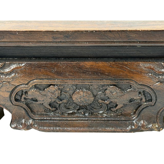 Square Dream Stone Inlaid Rosewood Foo Dog Lions Motif Display Stand For Sale In San Francisco - Image 6 of 7