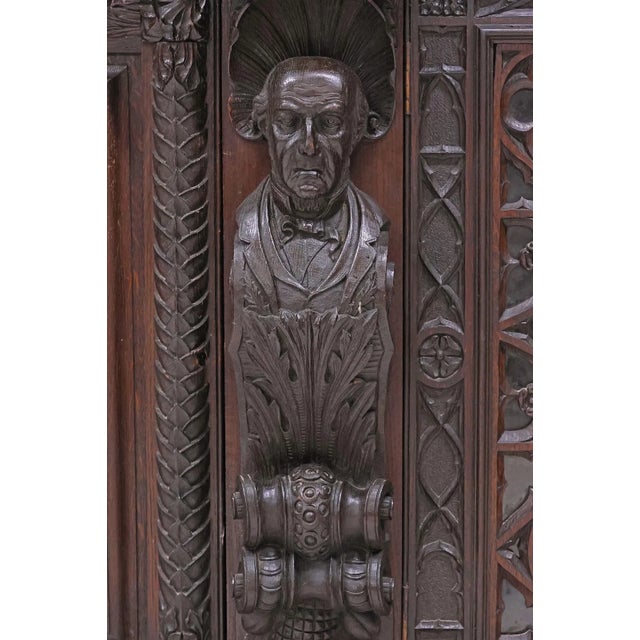 Brown 1900's Antique Monumental, English Gothic, Elizabethan Revival, Carved Oak Sideboard!! For Sale - Image 8 of 9