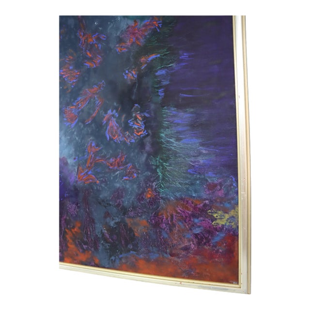 Rhona Lk Schonwald Schwartz Abstract oil on canvas, explosion of color, silver gilt frame, signed on back Rhona LK Schwartz.