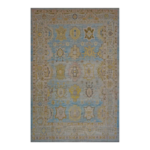 21st Century Turkish Oushak 11X17 Gold, Gray & Slate Blue Handmade Area Rug #1144131