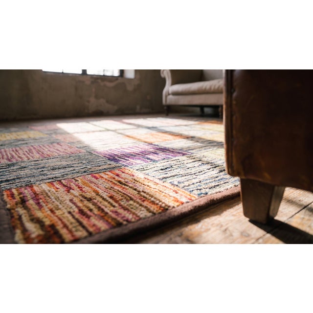 Red 1930s Multicolor Checks Folk Art Antique American Hooked Rug 3' X 5' Handknotted Cotton Wool Carpet For Sale - Image 8 of 9