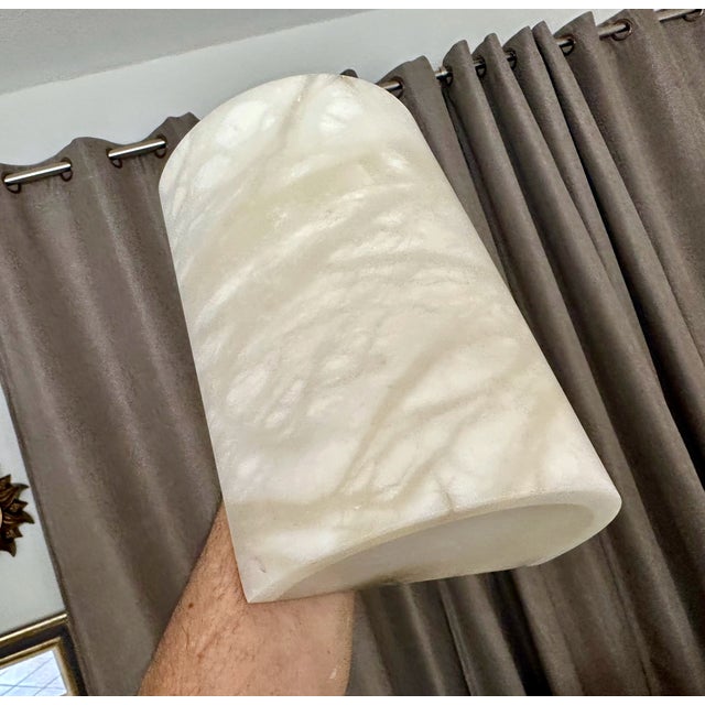 Pair Half Cylinder White Alabaster Minimalist Wall Light Sconces For Sale - Image 14 of 15