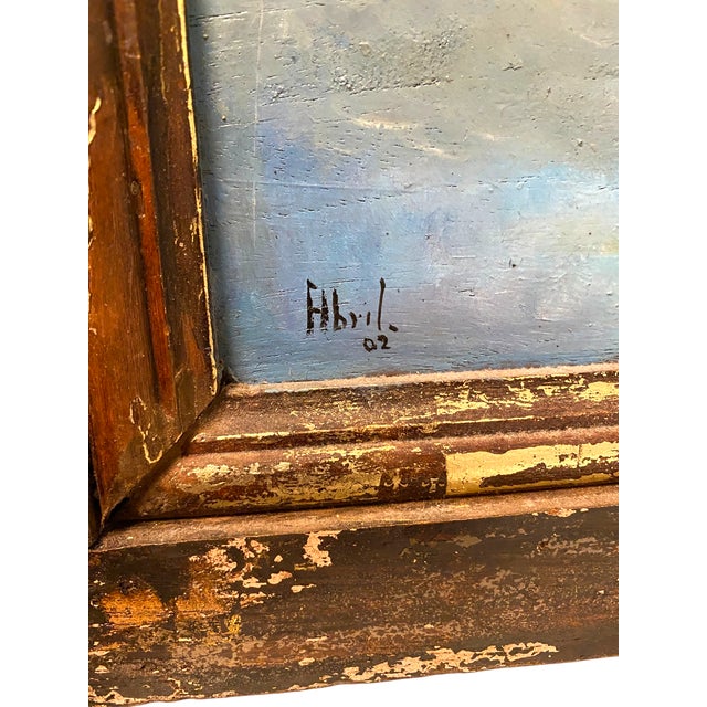Blue Early 20th Century Still Life Oil Painting Architectural Salvage Floral Flowers Rustic Farmhouse - Signed For Sale - Image 8 of 13